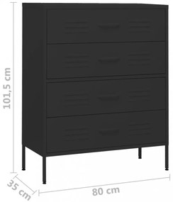 fekete acél fiókos szekrény 80 x 35 x 101,5 cm