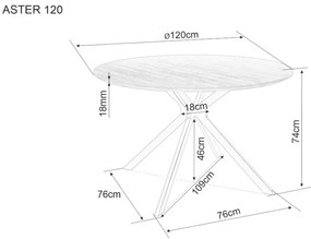 Aster étkezőasztal fehér márvány/fekete 120cm