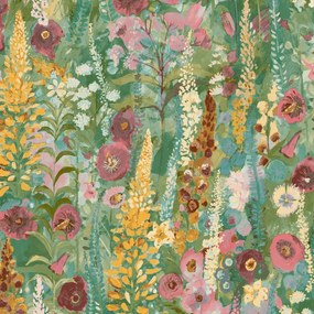 Vintage tapéta virágos Zöld rét buja kert virágos vinil flizelin