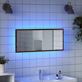 barna tölgy szerelt fa LED-es fürdőszobatükör 100x8,5x37 cm