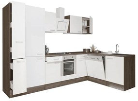 Yorki 310 sarok konyhabútor yorki tölgy korpusz,selyemfényű fehér front alsó sütős elemmel polcos szekrénnyel