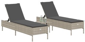 3 részes világosszürke polyrattan napozóágy szett párnával