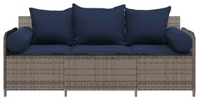 3 személyes szürke polyrattan kerti kanapé párnával
