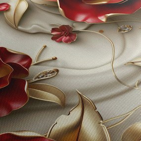 Kép - 3D piros-arany virágok (120x50 cm)
