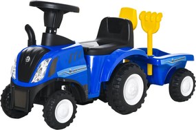 HOMCOM Ülő Exkavátor NEW HOLLAND Játék Exkavátor Kormányzással, Fényekkel, Lapáttal, Tároló Hellyel az Ülés Alatt 25kg-ig, 1-3 Éves Gyerekeknek Kék |