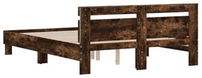 füstös tölgy színű ágykeret fejtámlával és LED-del 140x200 cm
