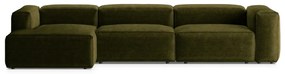 Zöld kordbársony sarokkanapé (bal oldali-heverő résszel) Bergano – Cosmopolitan Design