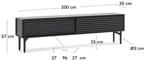 Fekete TV-állvány tölgyfa dekorral 200x57x35 cm Lenon – Kave Home