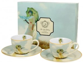 Porcelán kávés csésze 2 személyes Monet Hölgy esernyővel