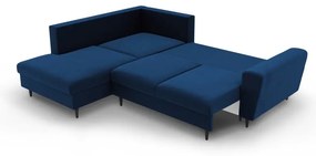 Kék bársony kinyitható tárolóhelyes sarokkanapé (bal oldali-L alakú) Kyoto – Cosmopolitan Design