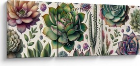 Kép - Pozsgás növények (órával) (90x30 cm)