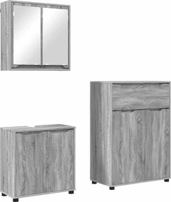 vidaXL Fürdőszoba bútor szett fiókkal 3 pcs Szürke Sonoma Faanyag