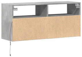 betonszürke falra szerelhető TV-szekrény LED-del 100x31x45 cm