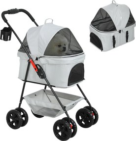 PawHut 3 az 1-ben kutya babakocsi - Összecsukható kutyák és macskák számára, max. 4 kg - Kényelmes alátéttel, légáteresztő ablakokkal, pohártartóval é