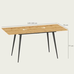 HOMCOM Összecsukható Étkezőasztal, Téglalap Formájú Összecsukható Konyhaasztal, Bővíthető Asztal 120-160 cm 6-8 Fő Részére Acél Lábakkal, Természetes