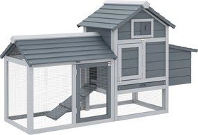 PawHut Törpe Tyúkól Törpe Tyúk Ház Fészekdobozzal Törpe Tyúk Tenyésztő Sátor Kültéri Futtató Tyúkól Lépcsővel Szürke 150,5 x 54 x 87 cm | Aosom