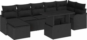 vidaXL Kerti Kanapé Szett párnával tárolóval 8 pcs Fekete Poli rattan