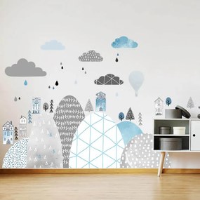 INSPIO Falmatricák - Hegyek és házikók kék színben