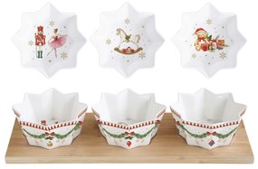 Karácsonyi porcelán 3 db tálka bambusz tálcán szett díszdobozban Magie de Noel