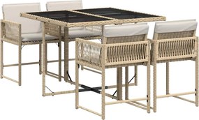 vidaXL 5 részes bézs polyrattan kerti étkezőgarnitúra párnákkal