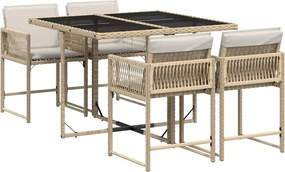 vidaXL 5 részes bézs polyrattan kerti étkezőgarnitúra párnákkal