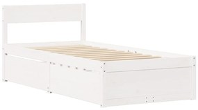 fehér tömör fenyőfa ágy fiókokkal és matraccal 90 x 200 cm