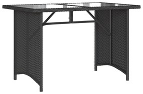 fekete polyrattan üveglapos kerti asztal 110x68x70 cm