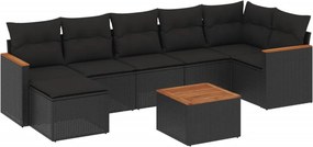 vidaXL 8 részes fekete polyrattan kerti ülőgarnitúra párnákkal
