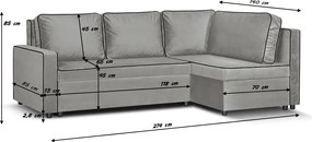 MIMI Kinyitható sarokkanapé Sötétszürke/fehér