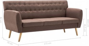 3 személyes barna szövet kanapé 172 x 70 x 82 cm