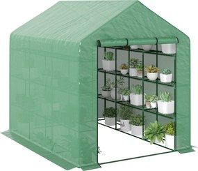 Outsunny 8 Polcos Fűszerkert, Kertészkedő Üvegház Zöld Acél PE Műanyag 244 x 180 x 210 cm | Aosom