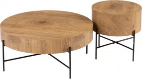 Liviano kerek dohányzóasztal szett 80 és 45 cm - natúr tölgy / fekete