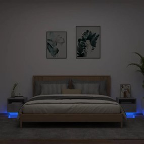 2 db betonszürke éjjeliszekrény LED-világítással 40x39x37 cm