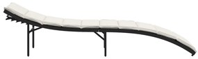 Fekete polyrattan napozóágy párnával 55x199x50 cm
