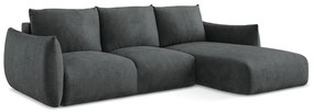 Sötétszürke zsenília kinyitható sarokkanapé (jobb oldali-heverő résszel) Leila – Makamii