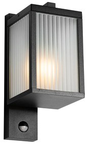 Kültéri fali lámpa fekete bordázott üveggel és mozgásérzékelővel - Charlois