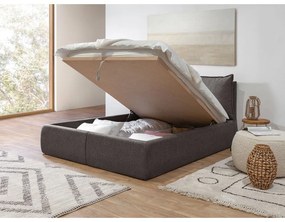 Sötétszürke kárpitozott ágyneműtartós franciaágy ágyráccsal 180x200 cm Garance – Bobochic Paris