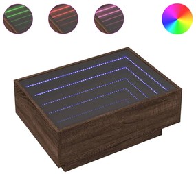Barna tölgy szerelt fa dohányzóasztal LED-del 70 x 50 x 30 cm