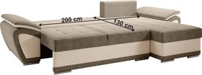 Kinyitható ülőgarnitúra, bézs/világosbarna, jobbos, ENIF ROH