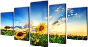 vidaXL Nyomtatott vászon falikép szett napraforgó 200 x 100 cm