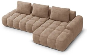 Világosbarna bársony kinyitható-tárolóhelyes sarokkanapé (jobb oldali-heverő résszel) Linz – Cosmopolitan Design