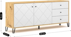 Komód 183 cm Artisan tölgy / fehér színkombinációban - BACARDI