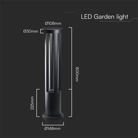 LED kültéri lámpa, 10 W, 230 V, 3000 K, IP65, 80 cm, fekete