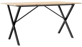 Tömör fenyőfa és acél étkezőasztal X-vázzal 160x80x75 cm