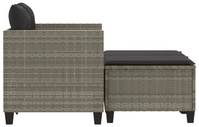 2 személyes világosszürke polyrattan kerti kanapé zsámolyokkal