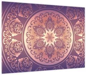 Kép - Mandala lila színátmeneten (üvegen) (70x50 cm)