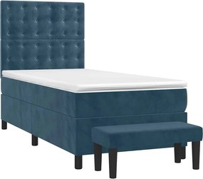 vidaXL sötétkék bársony rugós ágy matraccal 90 x 200 cm