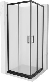 Mexen Rio, szögletes zuhanykabin 80(ajtó)x80(ajtó)x190 cm, 5mm matt üveg, fekete profil + fekete SLIM zuhanytálca, 860-080-080-70-30-4070B