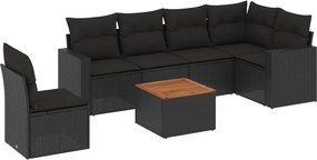 vidaXL 7 részes fekete polyrattan kerti ülőgarnitúra párnával