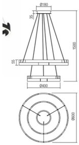Redo 01-3178 - LED Dimmelhető csillár zsinóron CASTLE LED/60W/230V arany